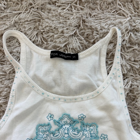 Y2K White Tank Top with Teal Beading - Picture 4 of 7